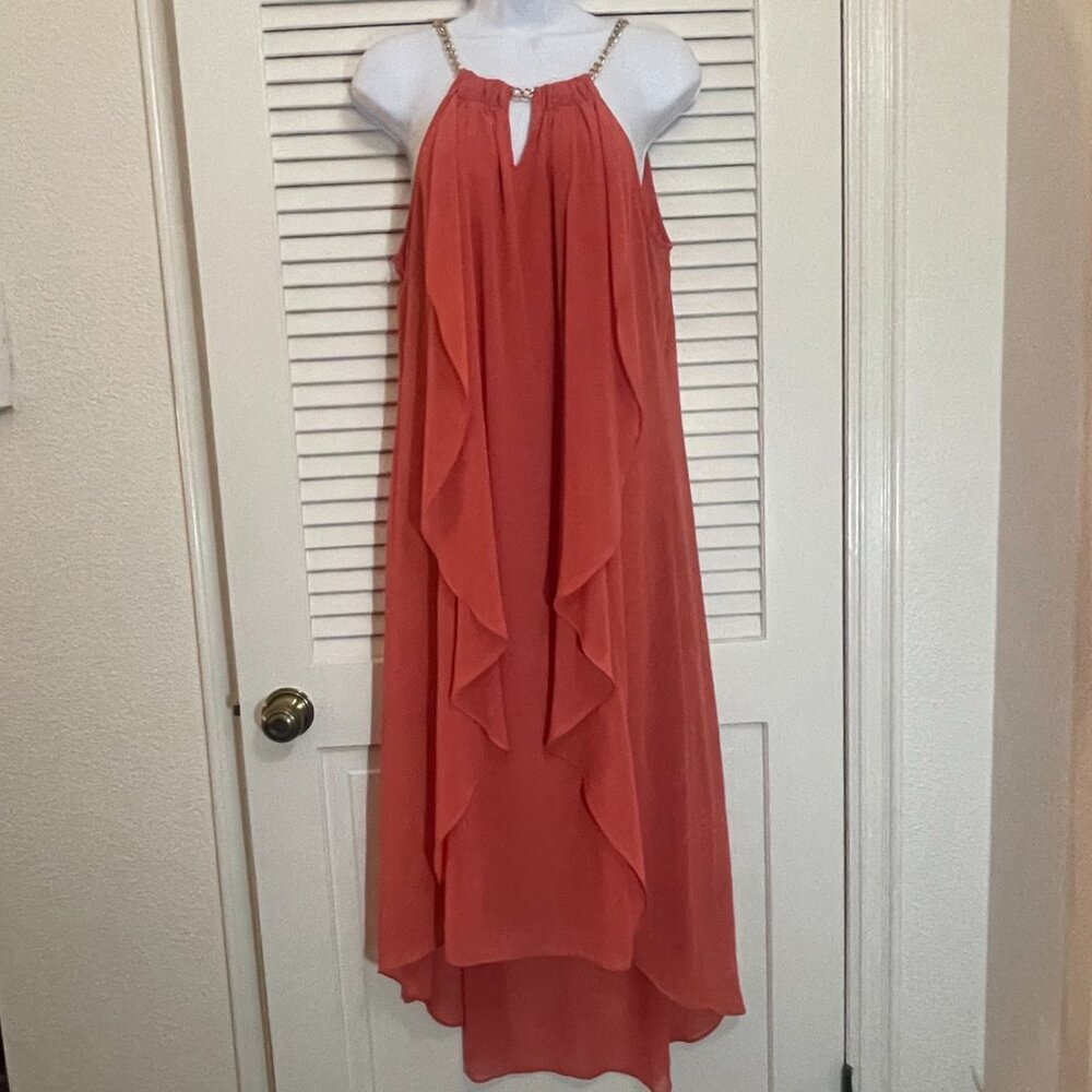 Thalia Sodi Coral Chain Halter Asymmetrical Dress L - Picture 2 of 10